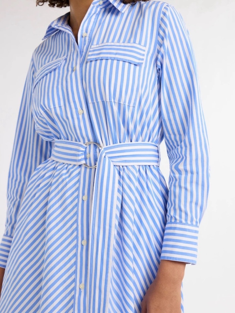 Free Assembly 💙 Belted Cotton Midi Dress for Women Blue Stripes